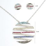 Silver jewelry set with necklace and earrings featuring colorful circles