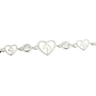 Silver heart horse bracelet with zirconia stones