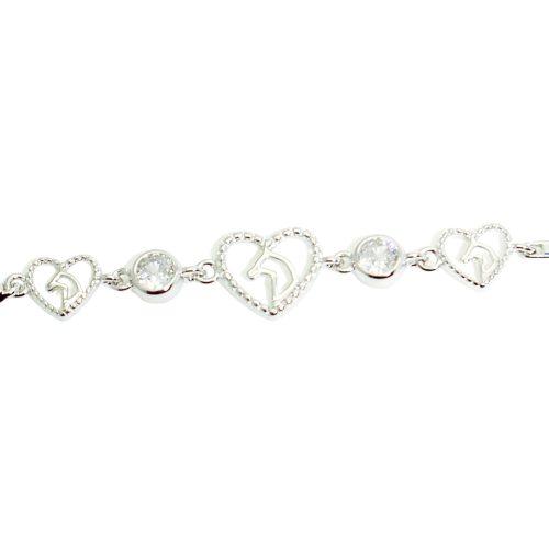 Silver heart horse bracelet with zirconia stones