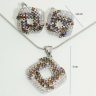   Silver jewelry set with pendant and earrings featuring colorful zirconia stones