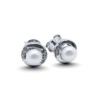 Silver pearl earrings with zirconia stones