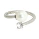 Silver ring with white freshwater pearl and zirconia