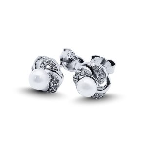 Silver pearl flower earrings 