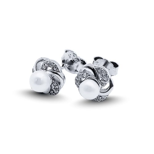 Silver pearl flower earrings 