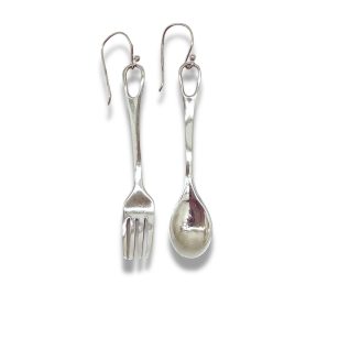 Silver mismatched fork and spoon earrings