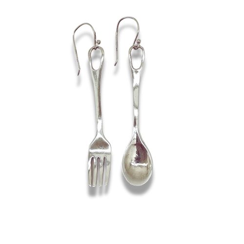 Silver mismatched fork and spoon earrings