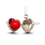 Openable silver angel wing belly button ring with red ball