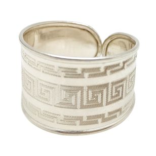 Silver band ring / Wide band with Greek pattern, larger size