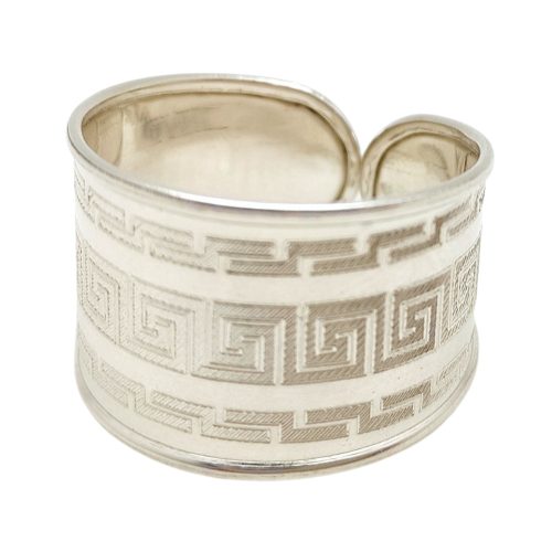 Silver band ring / Wide band with Greek pattern, larger size