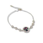 Silver bracelet with colorful flowers