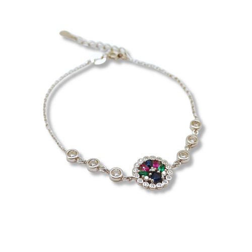Silver bracelet with colorful flowers