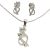 Filigree cat pendant and earrings silver jewelry set