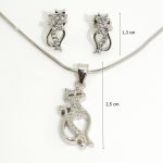 Filigree cat pendant and earrings silver jewelry set