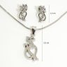 Filigree cat pendant and earrings silver jewelry set