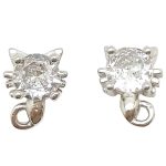 Silver earrings with sparkling cat heads
