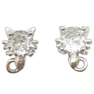 Silver earrings with sparkling cat heads