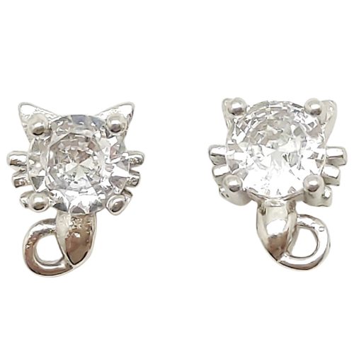 Silver earrings with sparkling cat heads