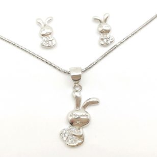 Silver bunny 2-piece jewelry set with pendant and earrings