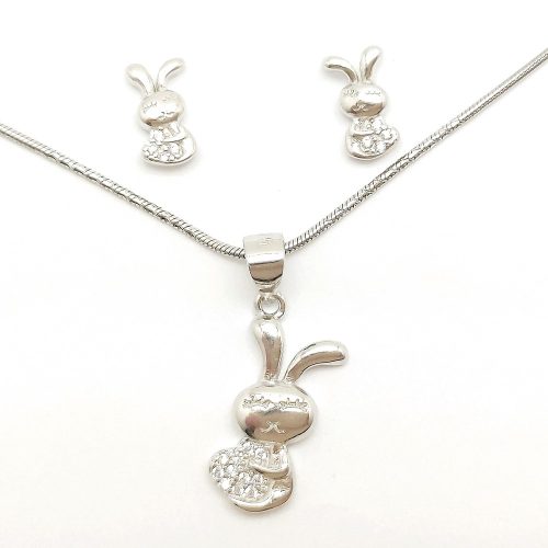 Silver bunny 2-piece jewelry set with pendant and earrings
