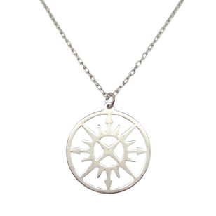 Silver necklace with compass circle pendant