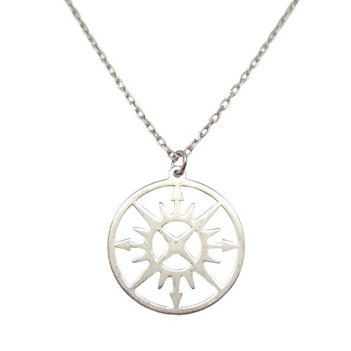 Silver necklace with compass circle pendant