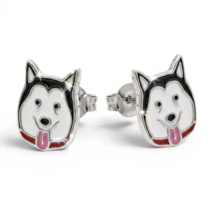 Ezüst kutyás fülbevaló Husky