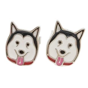 Silver dog earrings Husky