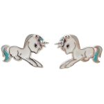 Silver earrings with blue and white unicorns for children