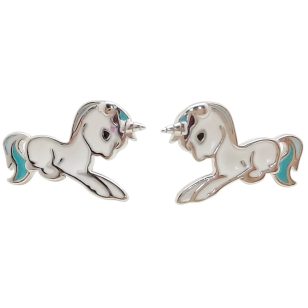 Silver earrings with blue and white unicorns for children