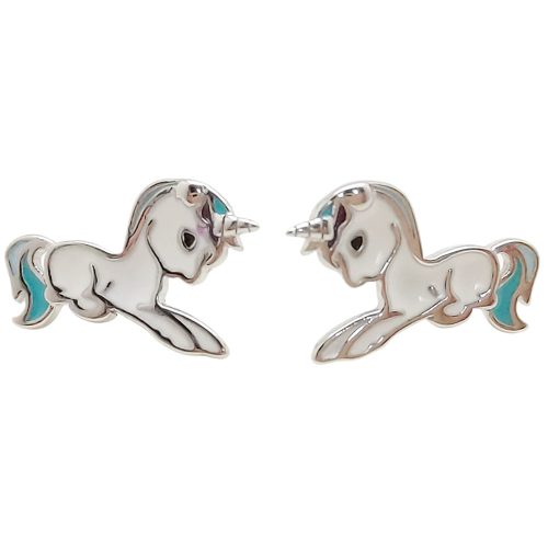 Silver earrings with blue and white unicorns for children