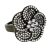 Silver ring with black flower