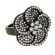 Silver ring with black flower