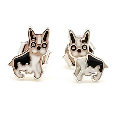 Silver dog earrings Boston terrier