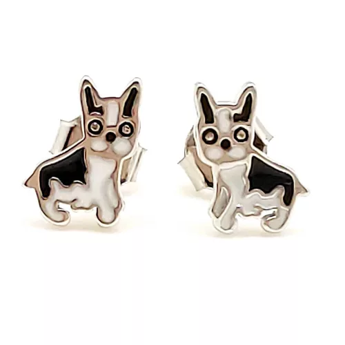 Ezüst kutyás fülbevaló Boston terrier