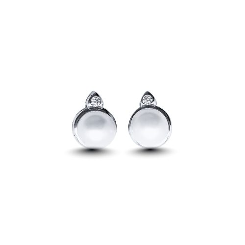Silver pearl stud earrings with zirconia stones