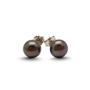 Gray freshwater pearl earrings, 6 mm