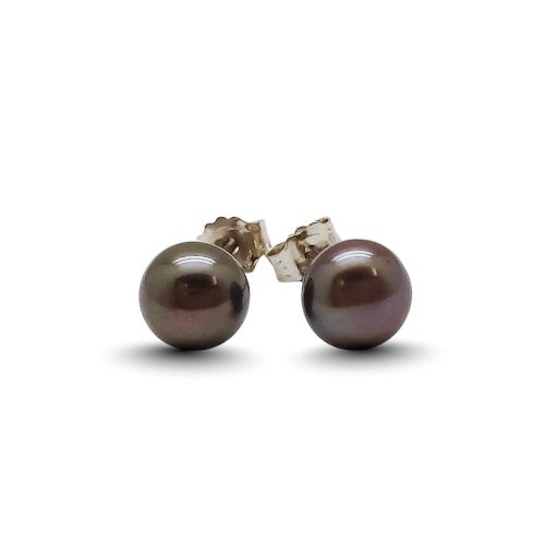 Gray freshwater pearl earrings, 6 mm