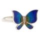 Silver adjustable ring with blue butterfly