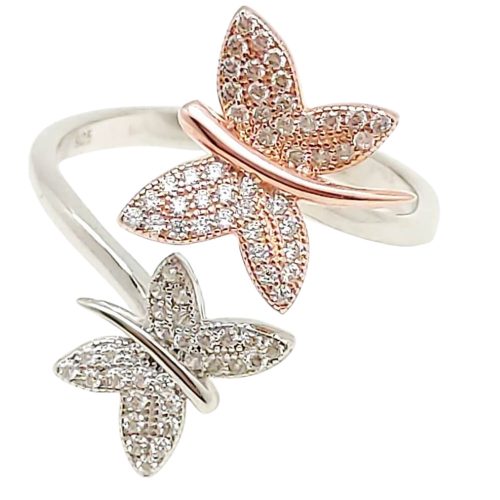 Silver butterfly ring with rose gold and silver butterflies