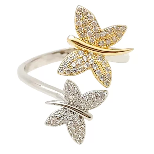 Silver butterfly ring with gold-plated and silver butterflies