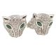Emerald green-eyed panther silver earrings