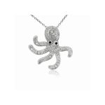 Silver octopus pendant with zirconia