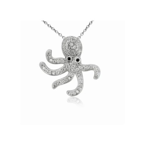 Silver octopus pendant with zirconia