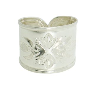   Silver band ring / Wide band with flower pattern, smaller size