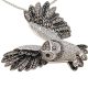 Silver owl pendant with black and brown zirconia stones