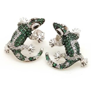 Green lizard silver earrings