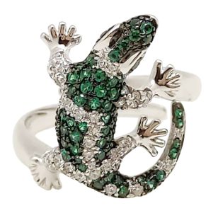 Green lizard silver ring