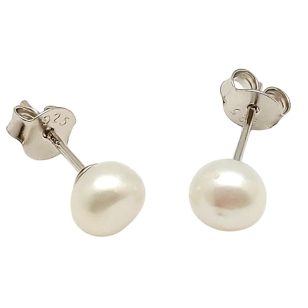 Silver pearl stud earrings, 4 mm