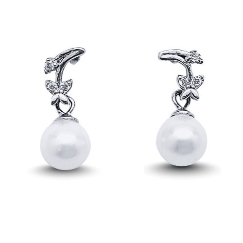 Silver pearl drop / dangle earrings