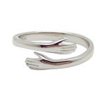 Silver adjustable ring with intertwined hands